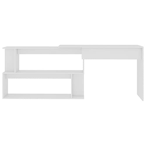 Modern White Computer Desk with Storage - 79x20x30 - for Home Office or Study