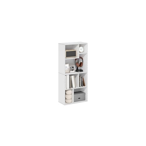 Island Oasis 7-Cube Irregular Bookcase, White, Modern Storage Organizer