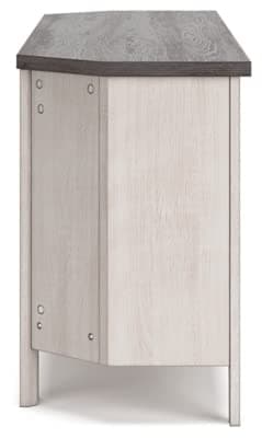 Signature Design by Ashley Modern Corner TV Stand, 4 Shelves, Up to 58" TVs, Whitewash & Gray