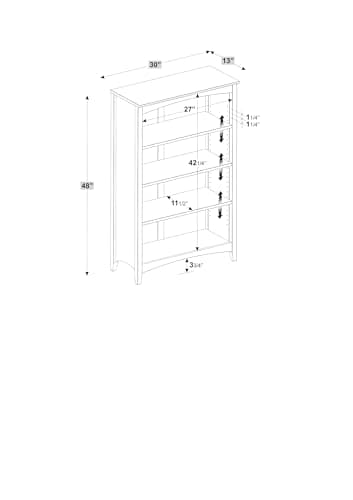 Cherry Shaker Style 4 Shelf Adjustable Bookcase 48" High