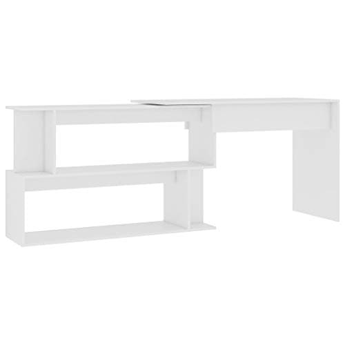 Modern White Computer Desk with Storage - 79x20x30 - for Home Office or Study