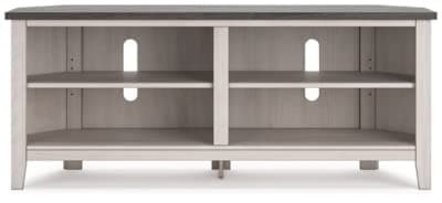 Signature Design by Ashley Modern Corner TV Stand, 4 Shelves, Up to 58" TVs, Whitewash & Gray