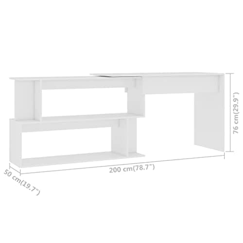Modern White Computer Desk with Storage - 79x20x30 - for Home Office or Study
