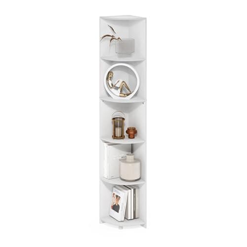 Furinno Econ 5-Tier White Corner Bookshelf