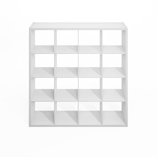Furinno White Open Back Cube Storage Organizer, 16-Cube Shelf