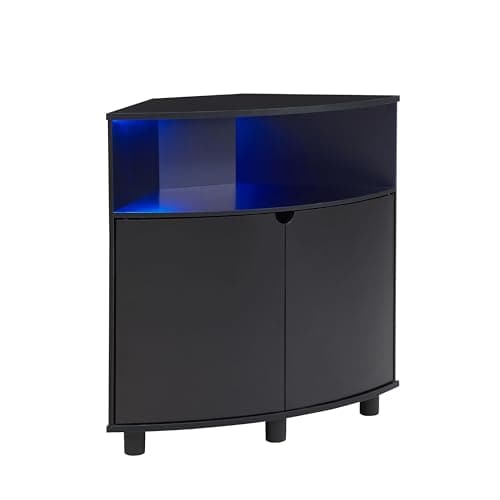 Berg Modern 31-inch LED Corner Cabinet, 16 Colors, USB Charge, White TV Stand
