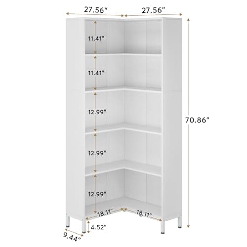 Corner Bookcase with 6-Tiers, Industrial Style Wooden Etagere Display Rack