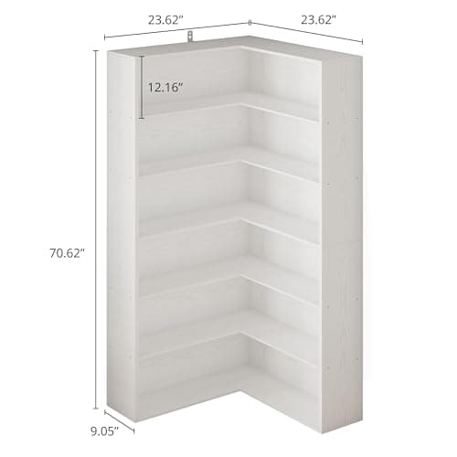 ANCTOR White 6-Tier Corner Bookshelf with Baffles for Living Room and Home Office