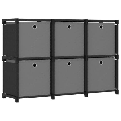6-Cube Storage Shelf with Fabric Boxes, Modern Black Design for Home
