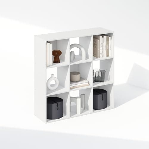 Furinno 9-Cube White Storage Cabinet and Bookcase