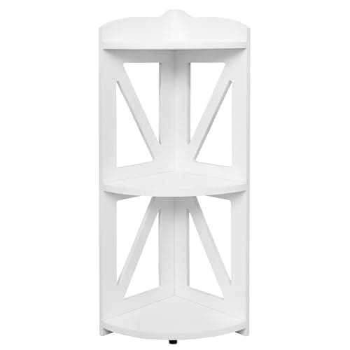 Natural Wood 3 Tier Corner Bookshelf, Plant Stand, Living Room, Home Office, Bedroom (White)