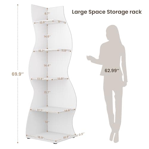 70 Inch 5 Tier White Corner Bookshelf Stand with Storage