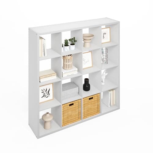 Furinno White Open Back Cube Storage Organizer, 16-Cube Shelf