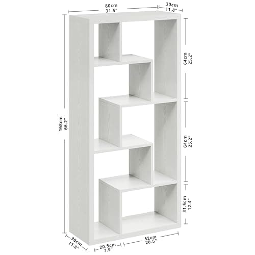 IRONCK White 6-Shelf Industrial Geometric Bookcase Tall Storage Display for Living Room Home Office