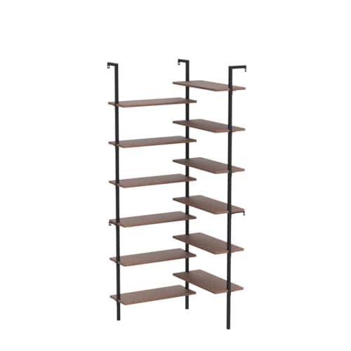HOMISSUE 12-Tier L-Shaped Corner Bookshelf, Metal & Wood, Modern Industrial Brown