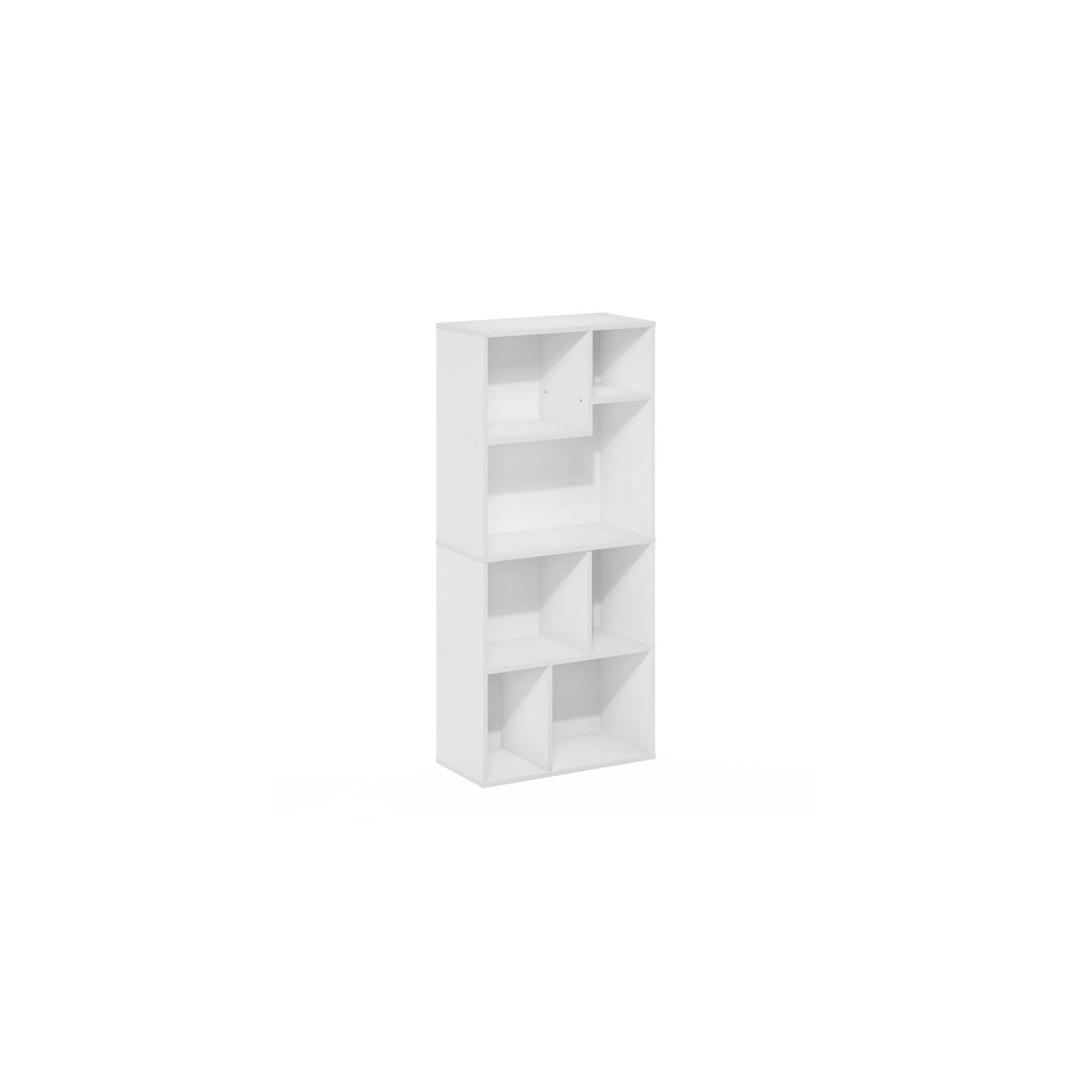 Island Oasis 7-Cube Irregular Bookcase, White, Modern Storage Organizer