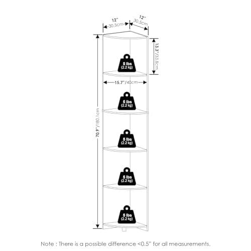 Furinno Econ 5-Tier White Corner Bookshelf