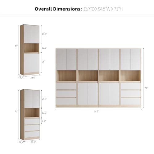 VOWNER 5-Tier Modern Bookcase with 3 Drawers & Glass Display Shelf