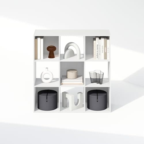 Furinno 9-Cube White Storage Cabinet and Bookcase