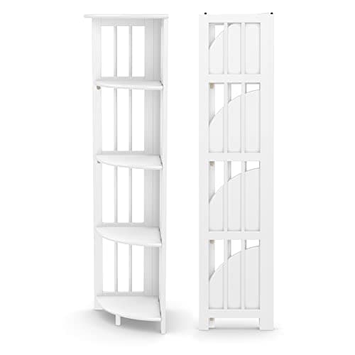 Folding Corner Bookshelf | Natural Wood Finish | 51x12.5x12.5 Inches | Book Shelf for Books and Trinkets | No Assembly Required | Foldable & Small for Home and Office