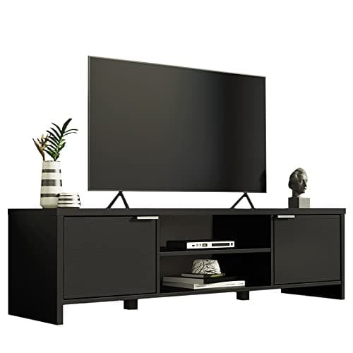 Madesa Black Large TV Stand with Cable Management for 65-75 Inch TVs