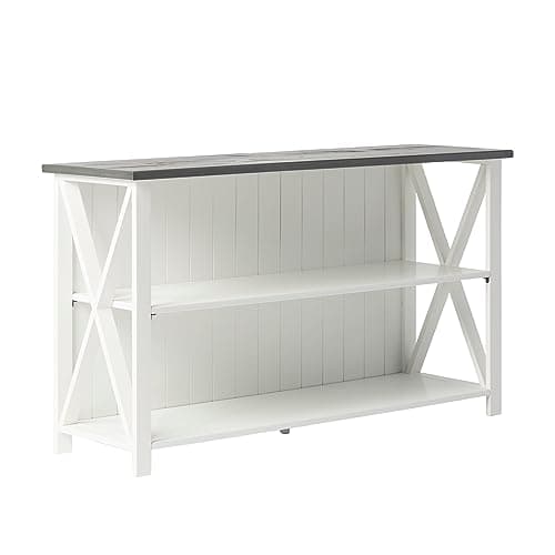 Walker Edison Modern Farmhouse 2 Tier Black Wood Bookcase, 52 Inch Storage Cabinet