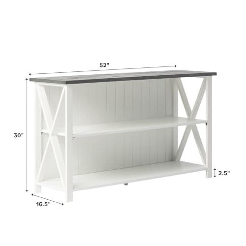 Walker Edison Modern Farmhouse 2 Tier Black Wood Bookcase, 52 Inch Storage Cabinet