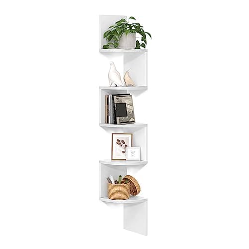 VASAGLE Cloud White 5-Tier Floating Corner Bookshelf for Home Office