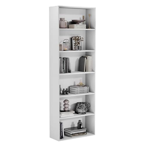 Tall 70.8" White Bookcase, 6-Tier Display Shelf for Living Room, Home Office