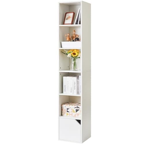 IBUYKE 6-Tier Tall Narrow Bookcase, Rustic Brown for Small Spaces