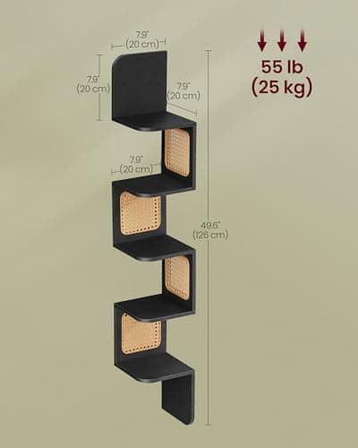 Boho Style 5-Tier Corner Shelf with Rattan Sides for Kitchen, Living Room, Bedroom