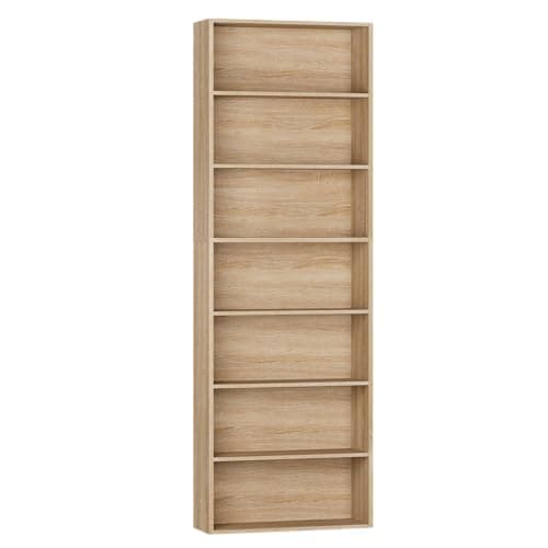 82" Tall Light Oak Bookshelf with 7-Tier Shelves for Home Office, Living Room, Bedroom