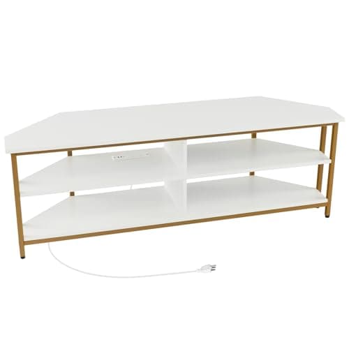 Tangkula 55" White TV Stand, 65" TV Compatibility, AC & USB Ports, Metal Frame