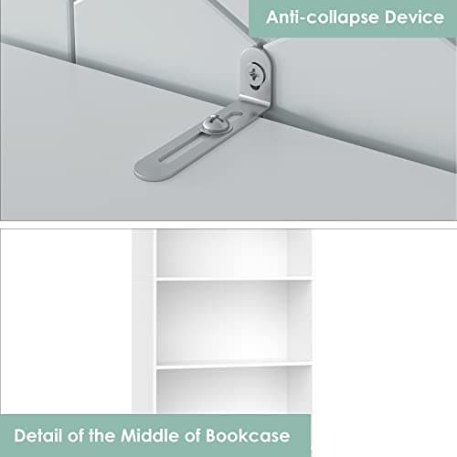 Fotosok 6-Tier White Open Bookshelf for Living Room, Bedroom, and Office
