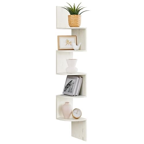 VASAGLE Cloud White 5-Tier Floating Corner Bookshelf for Home Office