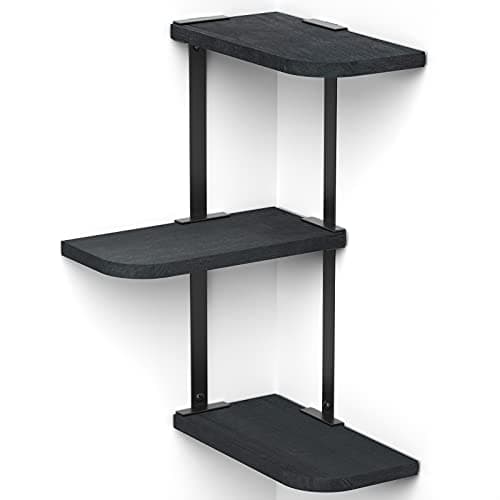 Love-KANKEI Carbonized Black 3-Tier Rustic Wood Wall Mount Shelf for Bedroom and More