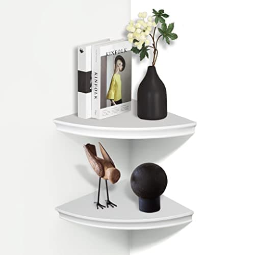 AHDECOR White Corner Shelves for Storage and Display in Living Room & Bedroom, Set of 2