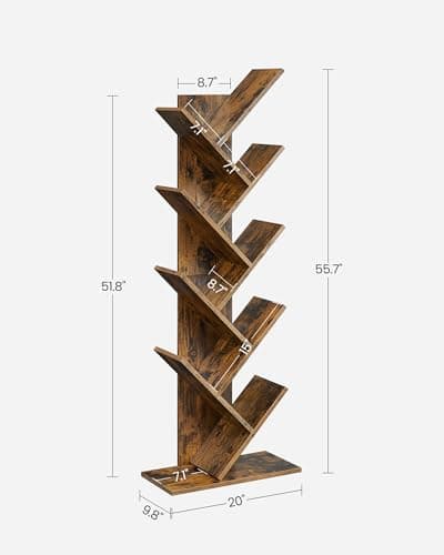 VASAGLE 9-Tier Rustic Brown Book Tree, Large Corner Bookshelf