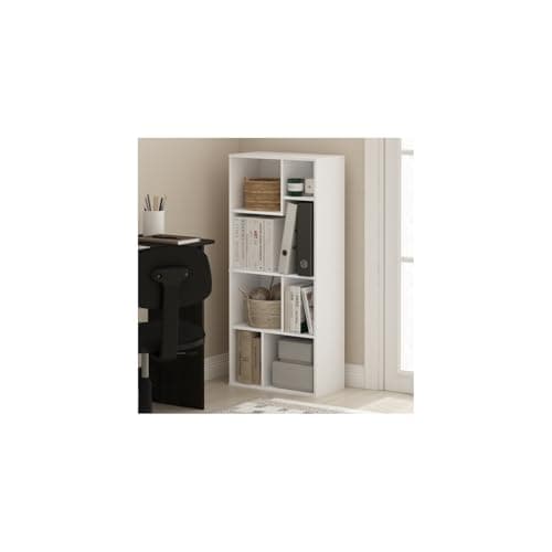 Island Oasis 7-Cube Irregular Bookcase, White, Modern Storage Organizer