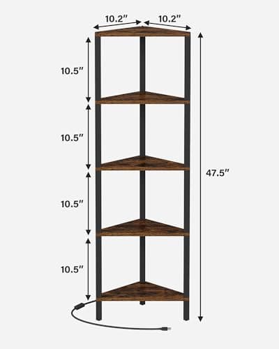 TUTOTAK Rustic Brown 5-Tier LED Corner Shelf for Small Spaces