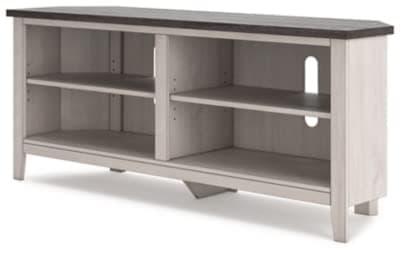 Signature Design by Ashley Modern Corner TV Stand, 4 Shelves, Up to 58" TVs, Whitewash & Gray