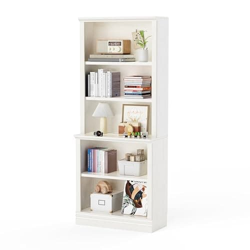Tall Cream White 31.3 in Wide 5 Tier Floor Standing Bookcase