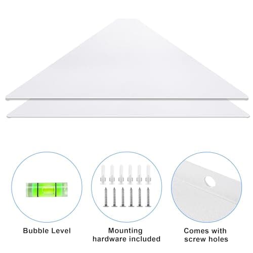 White Metal Wall Corner Shelf Set of 2 for Living Room, Bedroom, Bathroom