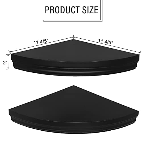 WELLAND Modern Corner Shelves, Black, for Bedroom & Office Décor