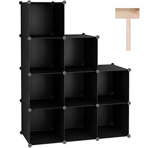 C&AHOME Cube Storage Bookshelf, 9-Cube Plastic Organizer, Stackable Shelving Units