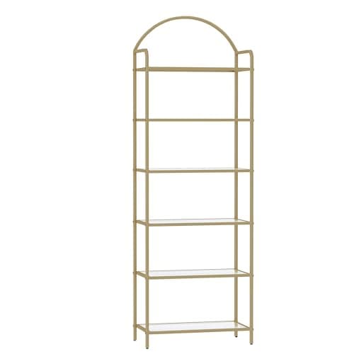 Gold Steel Frame 6 Tier Tempered Glass Bookshelf BC10601G
