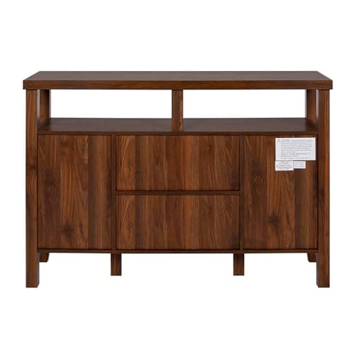 Walker Edison Dark Walnut Tall Wood TV Stand, 52", Up to 58" Flat Screen