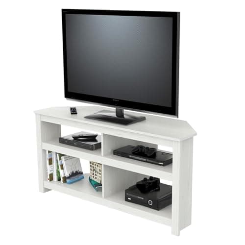 Inval MTV-16919 Wood TV Stand 60" Flat Screen, 4 Open Shelves, Washed Oak