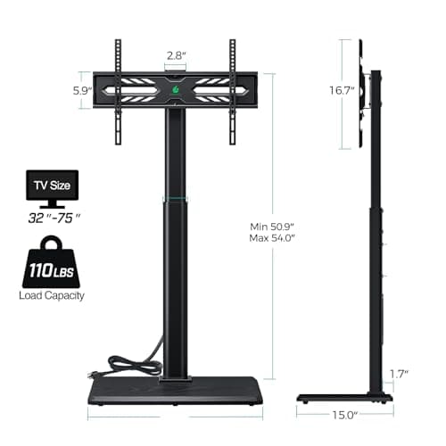 GREENSTELL Height Adjustable TV Stand with Power Outlet
