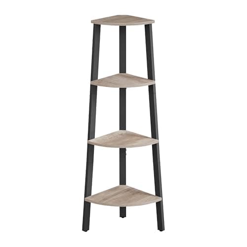 4-Tier Industrial Corner Shelf Stand for Living Room, Office, Kitchen - Natural Oak and Matte White